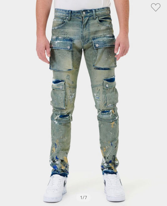 MULTI CARGO SLIM STRAIGHT DENIM