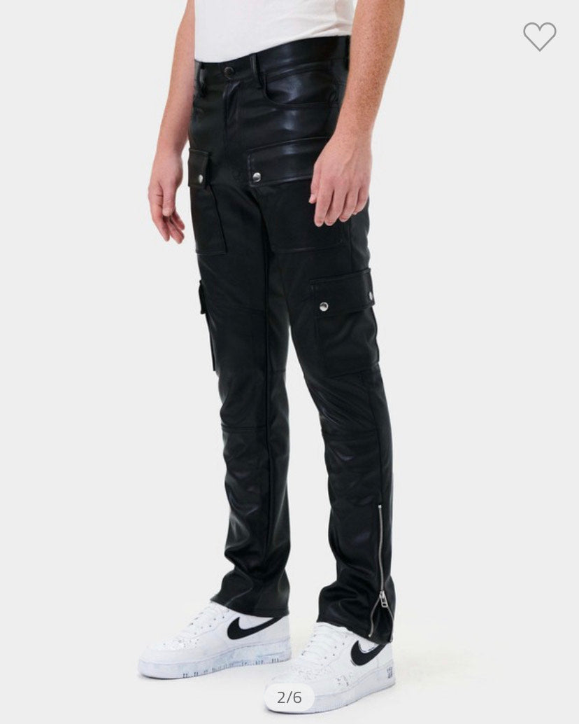 FAUX LEATHER CARGO SLIM PANTS